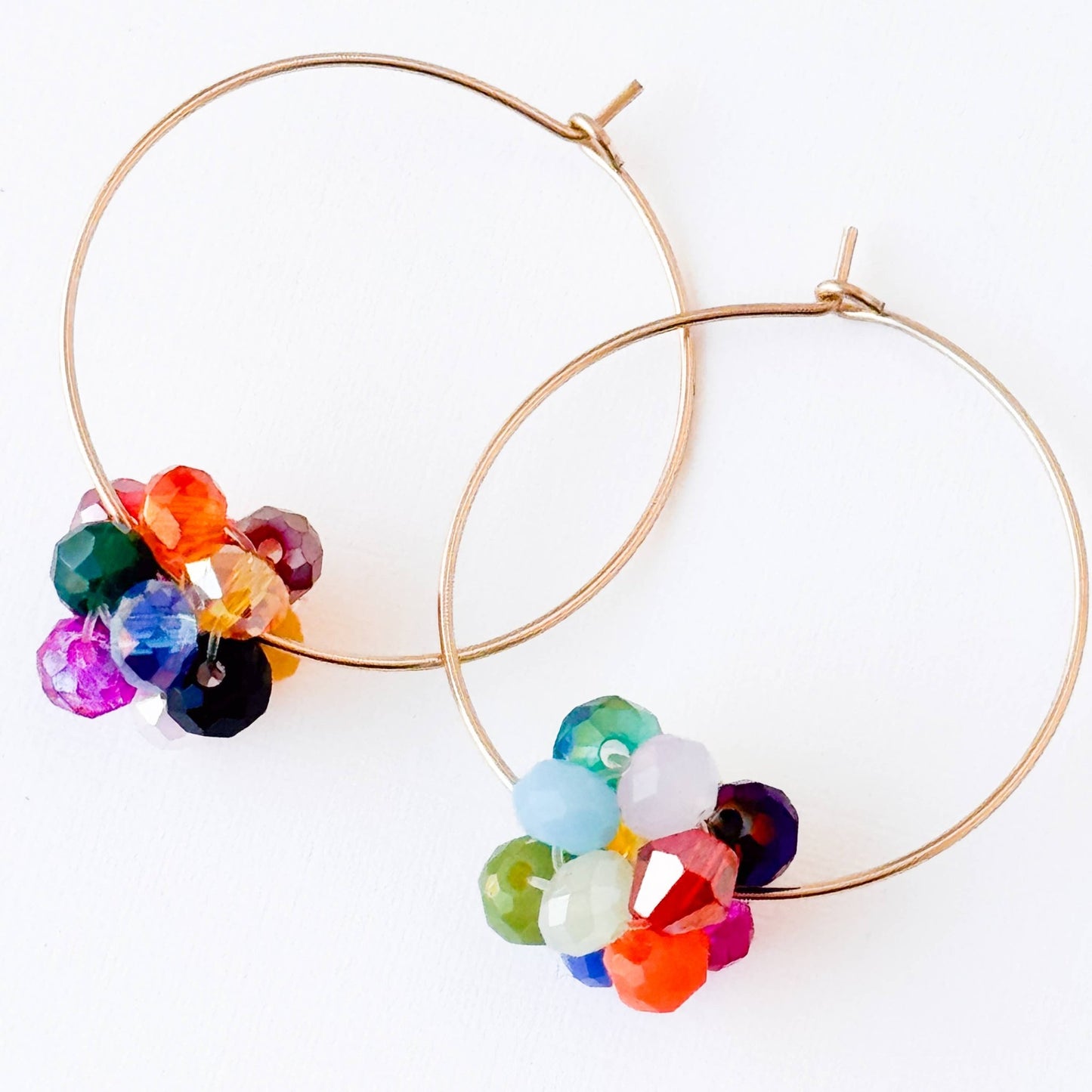 14K Gold Filled Hoop With Colorful Crystal Cluster Beads - La Vie Est Belle