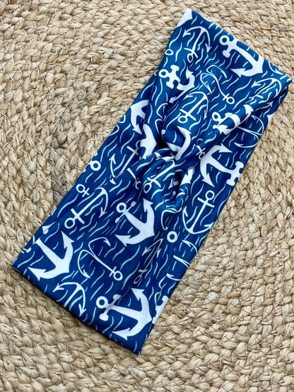 Anchors in Navy Knit Twist Headband