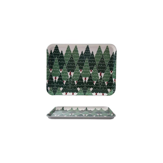 15''L x 11"W Bamboo Fiber Tray with Trees Pattern, Green & White - La Vie Est Belle