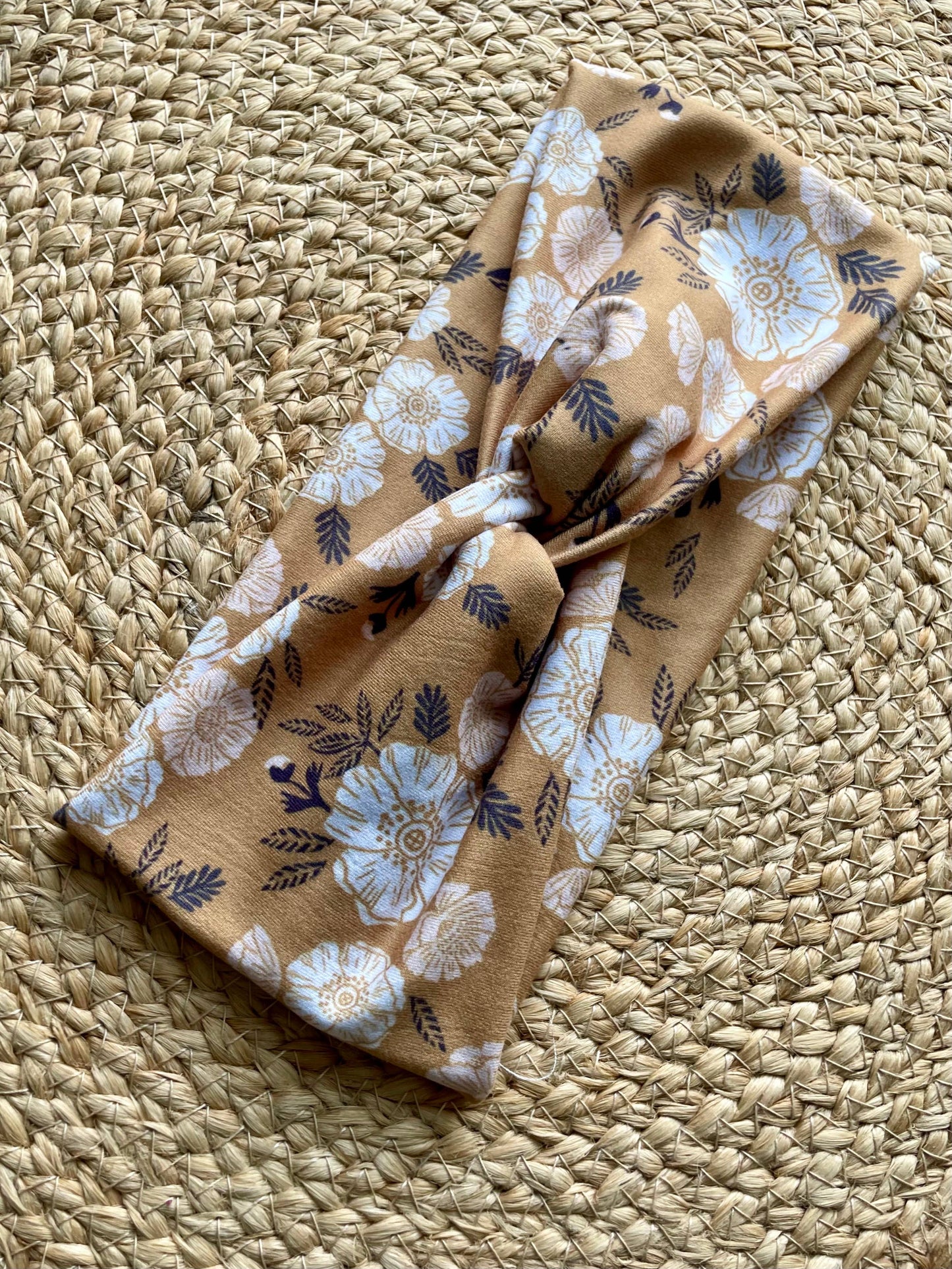 Mustard Floral Knit Twist Headband
