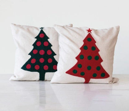 18" Square Cotton & Linen Pillow w/ Chambray Back, 2 Styles - La Vie Est Belle