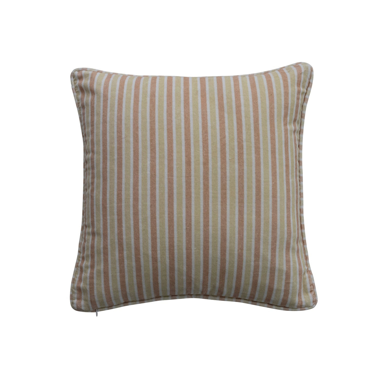 18" Square Cotton Velvet Printed Pillow with Striped Piping & Back - La Vie Est Belle