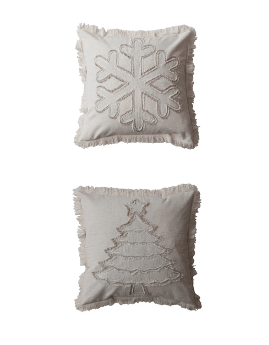 18" Square Woven Cotton & Linen Pillow w/ Fringe, 2 Styles - La Vie Est Belle