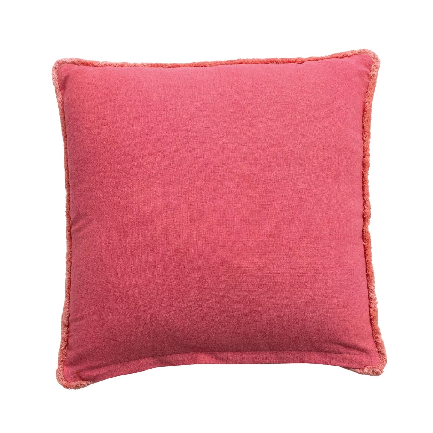 20" Square Cotton Velvet Pillow with Hand - Beaded Cherries & Tufted Fringe, Pink, Red & Green - La Vie Est Belle