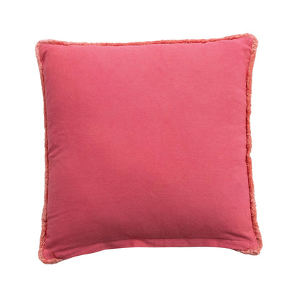 20" Square Cotton Velvet Pillow with Hand - Beaded Cherries & Tufted Fringe, Pink, Red & Green - La Vie Est Belle
