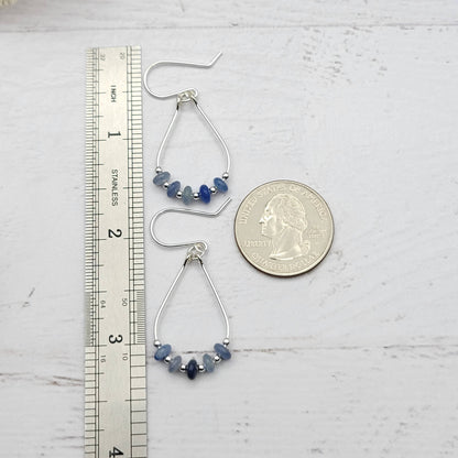Blue Aventurine and Silver Teardrop Hoop Earrings
