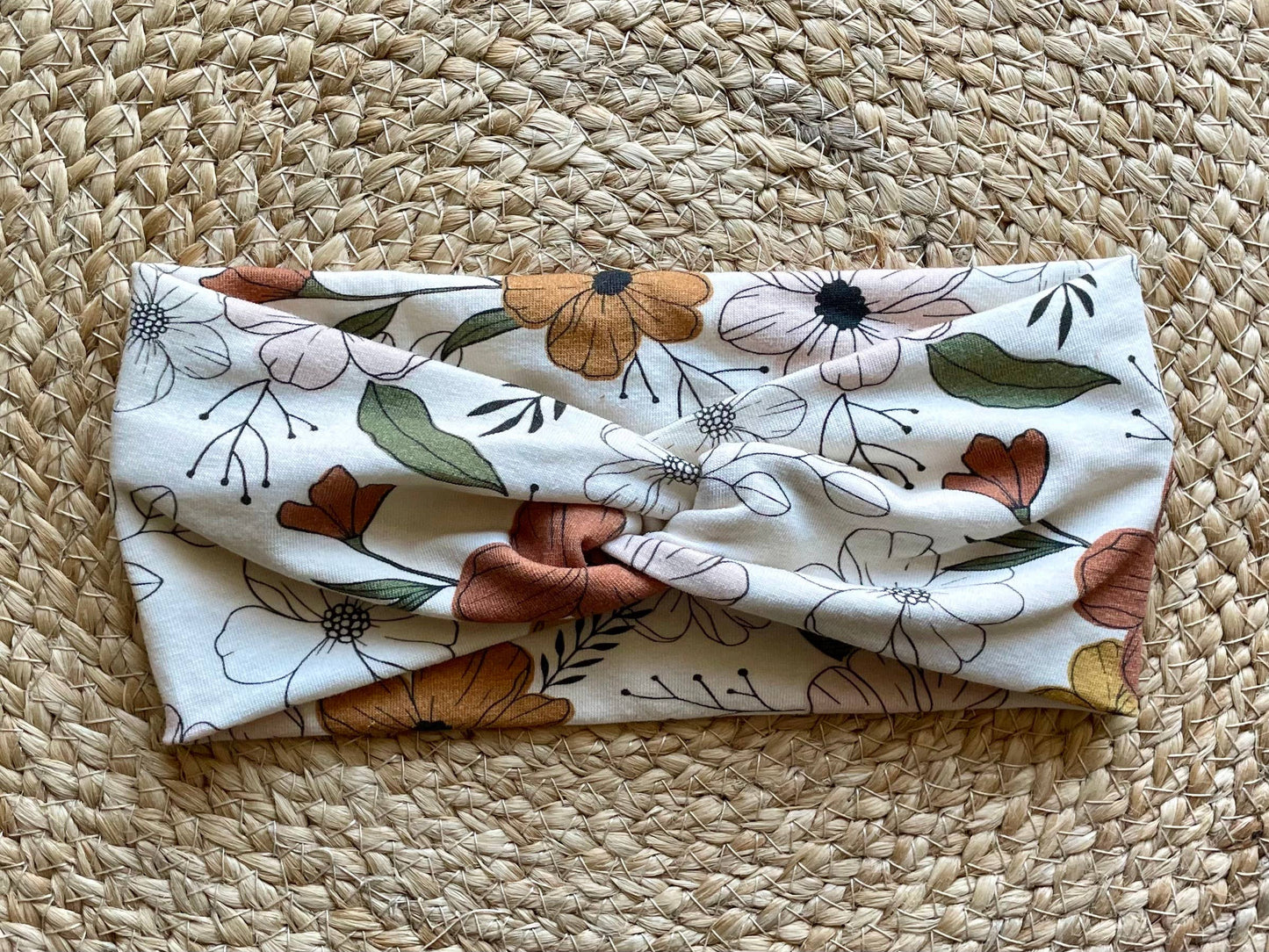 Cream Neutral Floral Knit Twist Headband