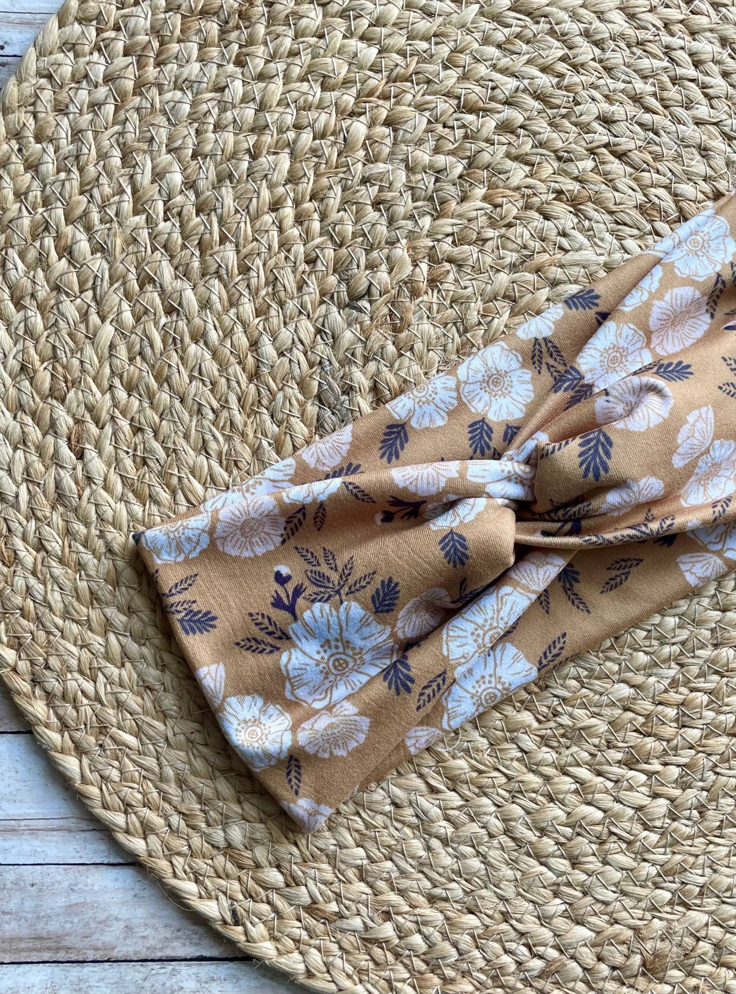 Mustard Floral Knit Twist Headband