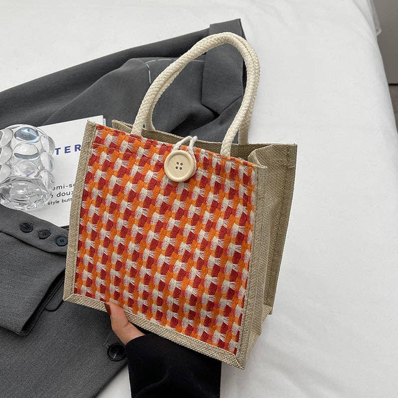Cosbai – Textured Woven Button Tote Bag