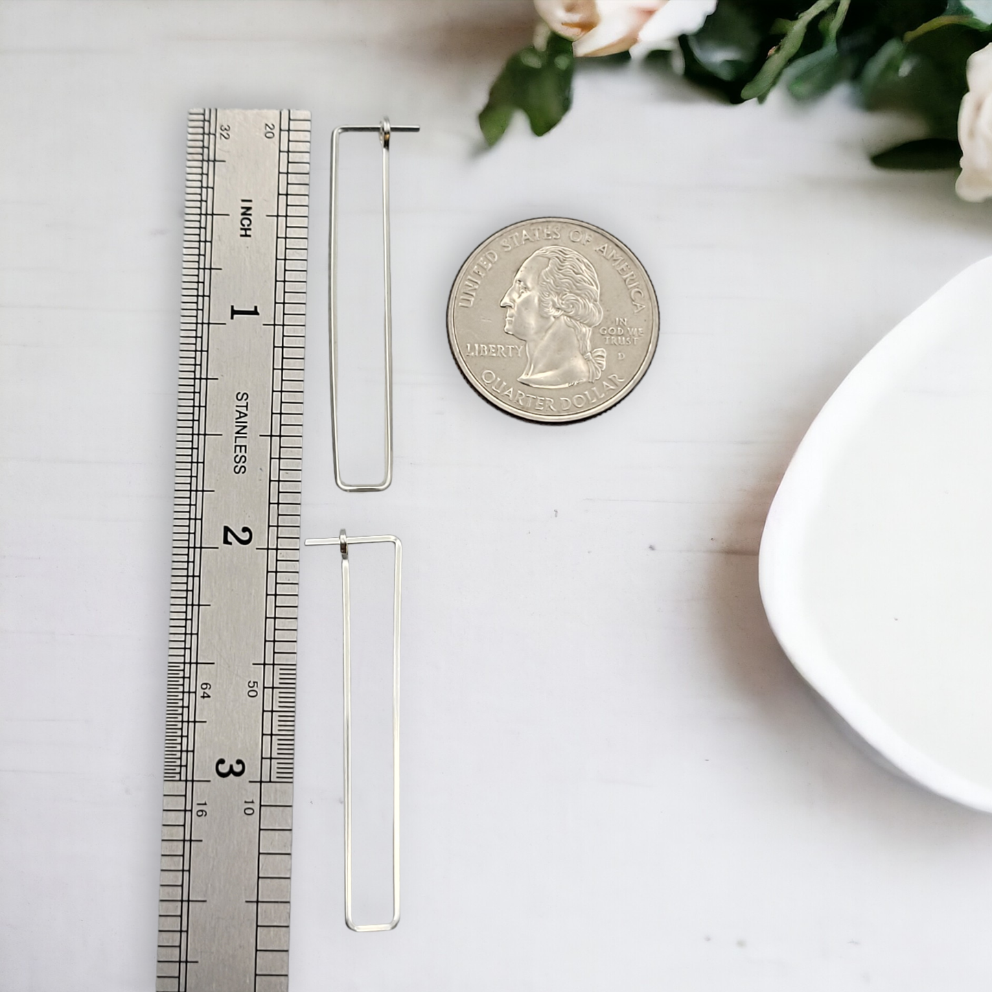 Minimalist Silver Rectangle Earrings