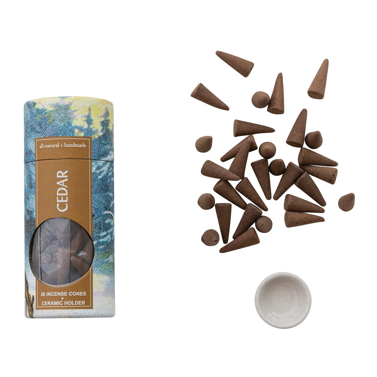 30 Piece All Natural Cedar Scented Incense Cones with Incense Holder, Set of 31 - La Vie Est Belle