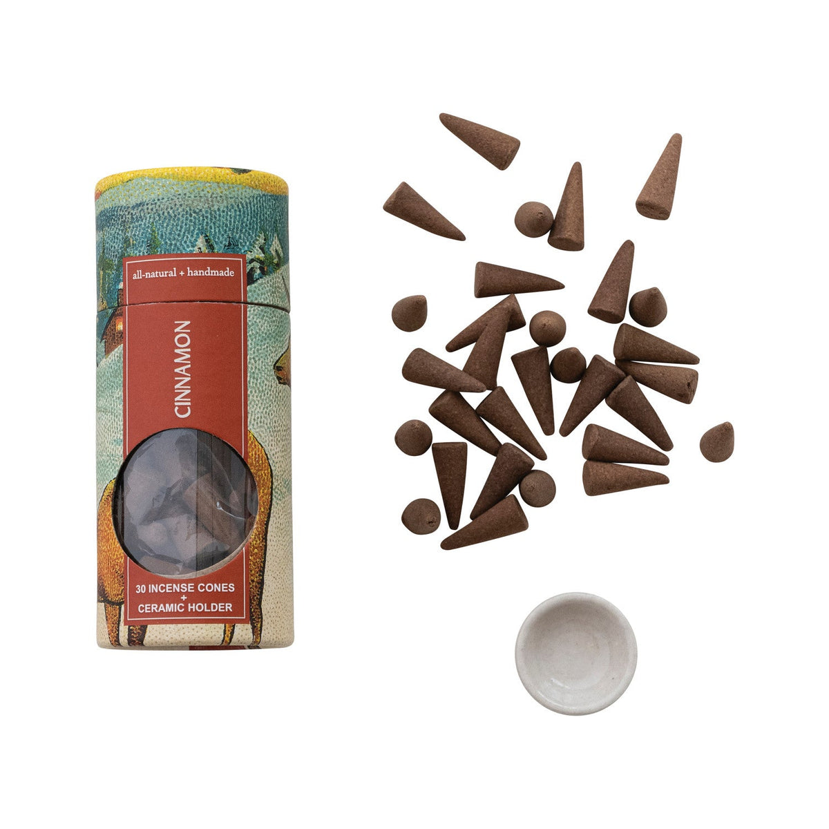 30 Piece All Natural Cinnamon Scented Incense Cones with Incense Holder, Set of 31 - La Vie Est Belle