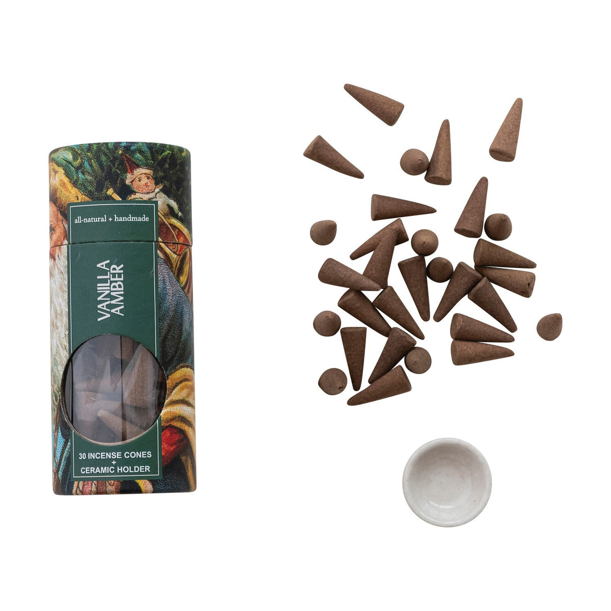 30 Piece All Natural Vanilla Amber Scented Incense Cones with Incense Holder, Set of 31 - La Vie Est Belle