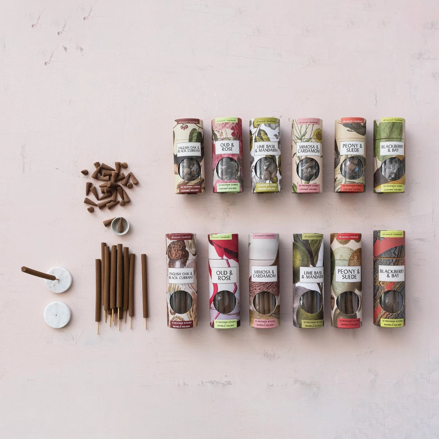 30 Piece Mimosa & Cardamom Scented Incense Cones with Ceramic Incense Holder, Set of 31 - La Vie Est Belle