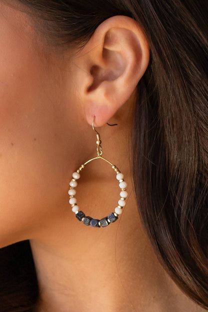 Gold & Ivory Wire Dangle Hoop Earrings