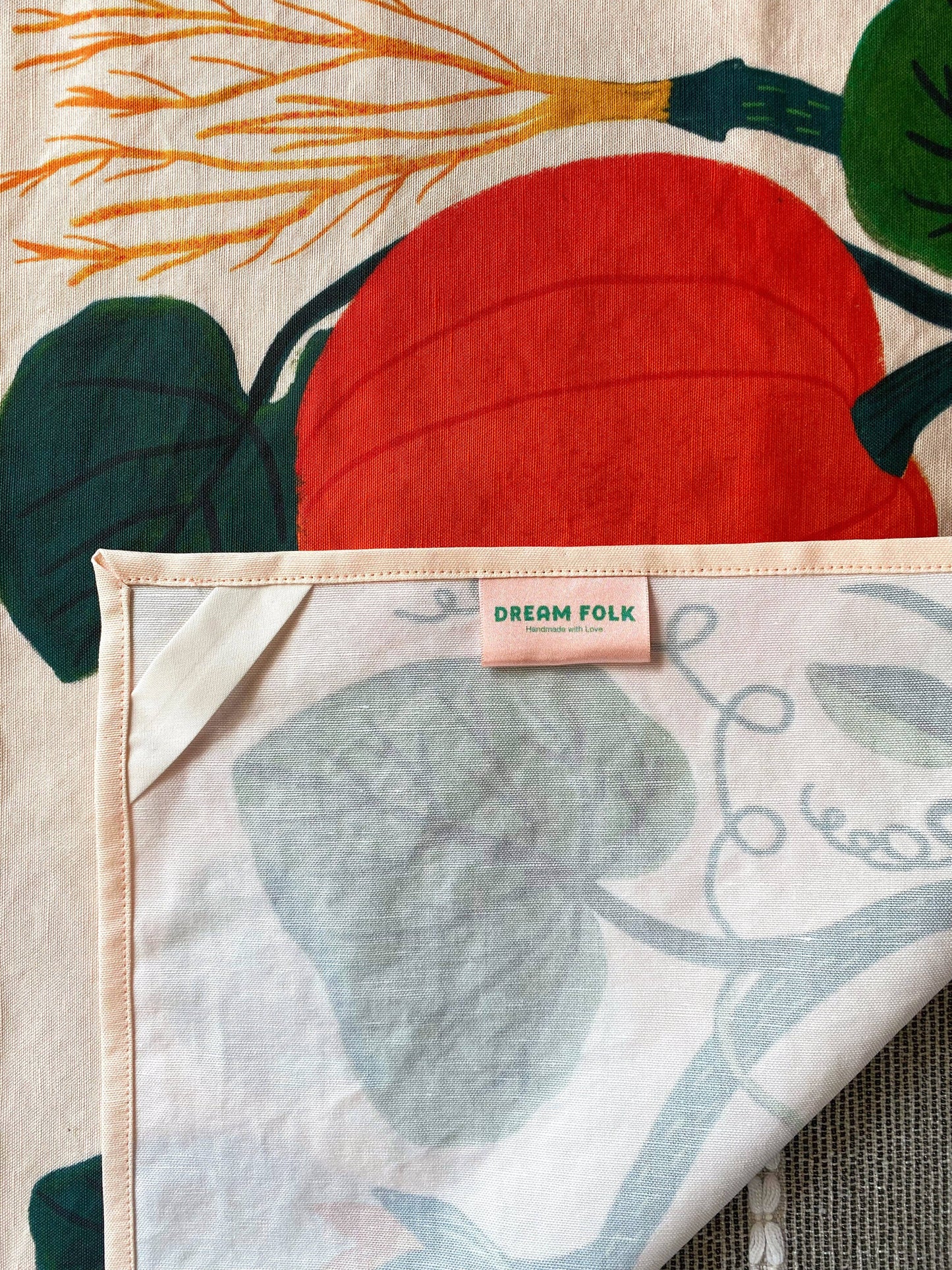 Pumpkin Garden Tea Towel - Soft Peachy Pink Color