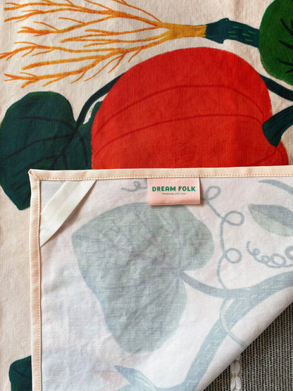 Pumpkin Garden Tea Towel - Soft Peachy Pink Color