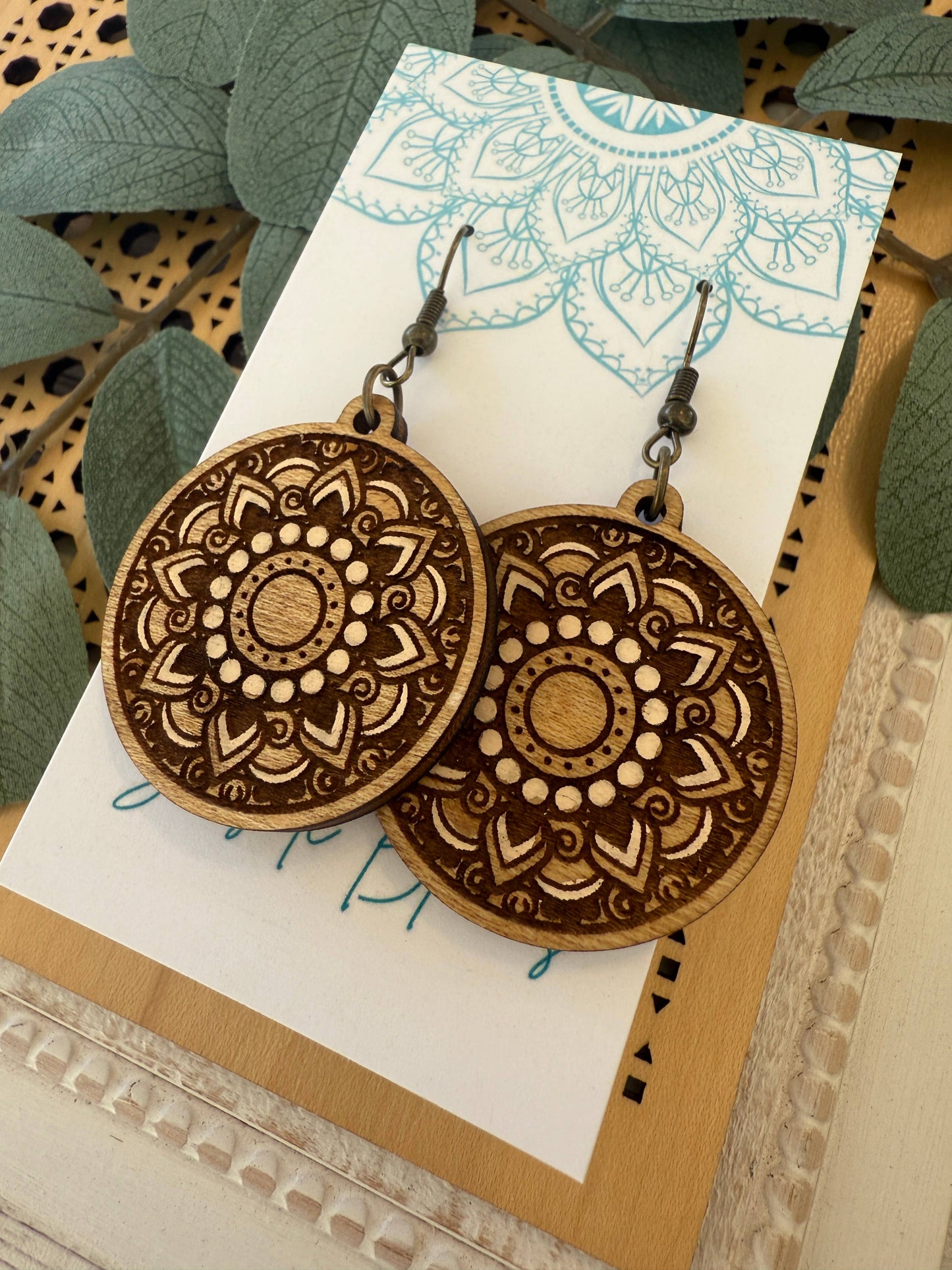 Boho Hand Painted Lightweight Maple Wood Earring