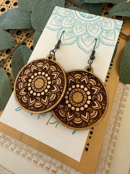 Boho Hand Painted Lightweight Maple Wood Earring