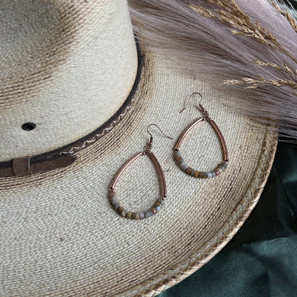 Copper Genuine Agate Teardrop Earrings