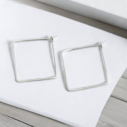 Handmade Sterling Silver Square Hoop Earrings
