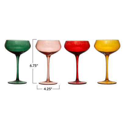 4-1/4" Round x 6-3/4"H 8 oz. Stemmed Champagne/Coupe Glass, 4 Colors - La Vie Est Belle