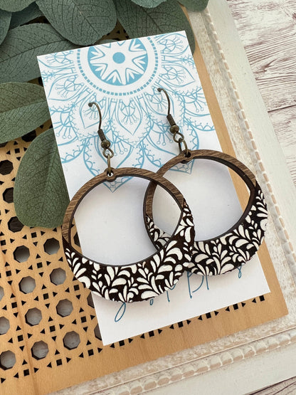 Boho Damask All Wood Lightweight Hoops 