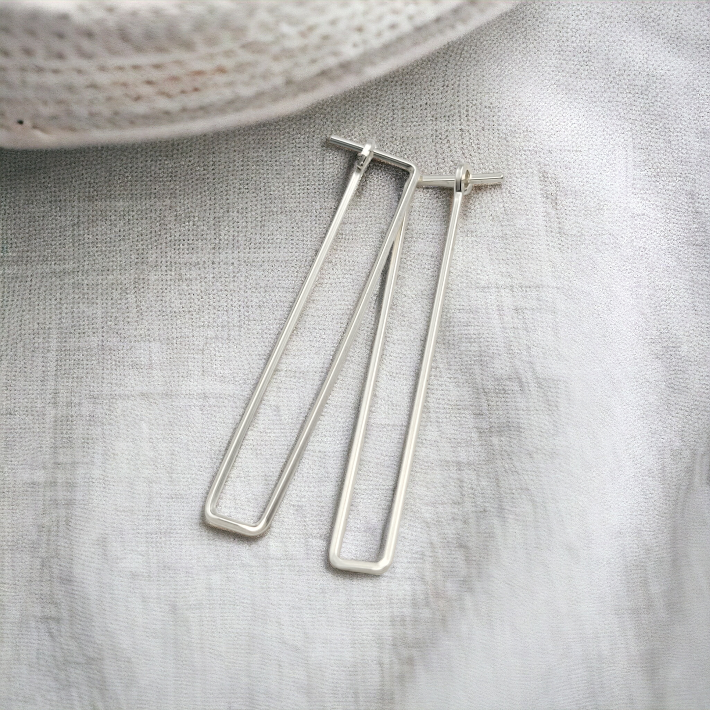 Minimalist Silver Rectangle Earrings