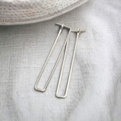 Minimalist Silver Rectangle Earrings