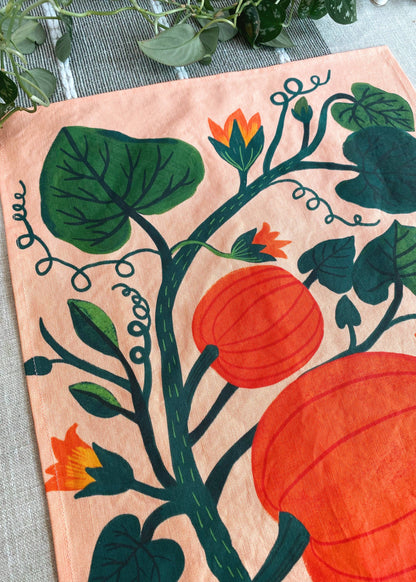 Pumpkin Garden Tea Towel - Soft Pumpkin Color