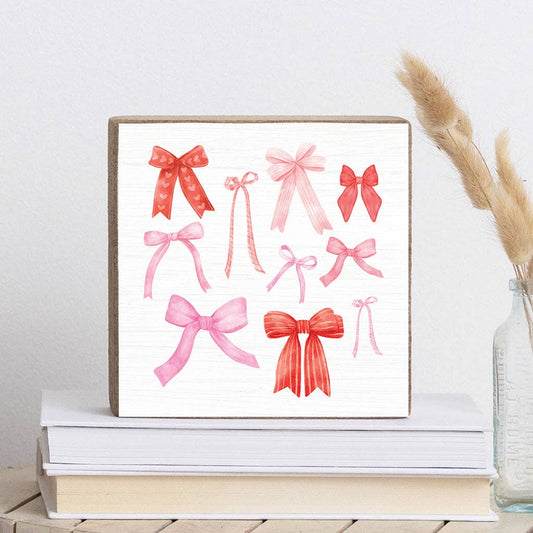 Watercolor Bows Decorative Wooden Block
