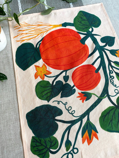 Pumpkin Garden Tea Towel - Soft Peachy Pink Color