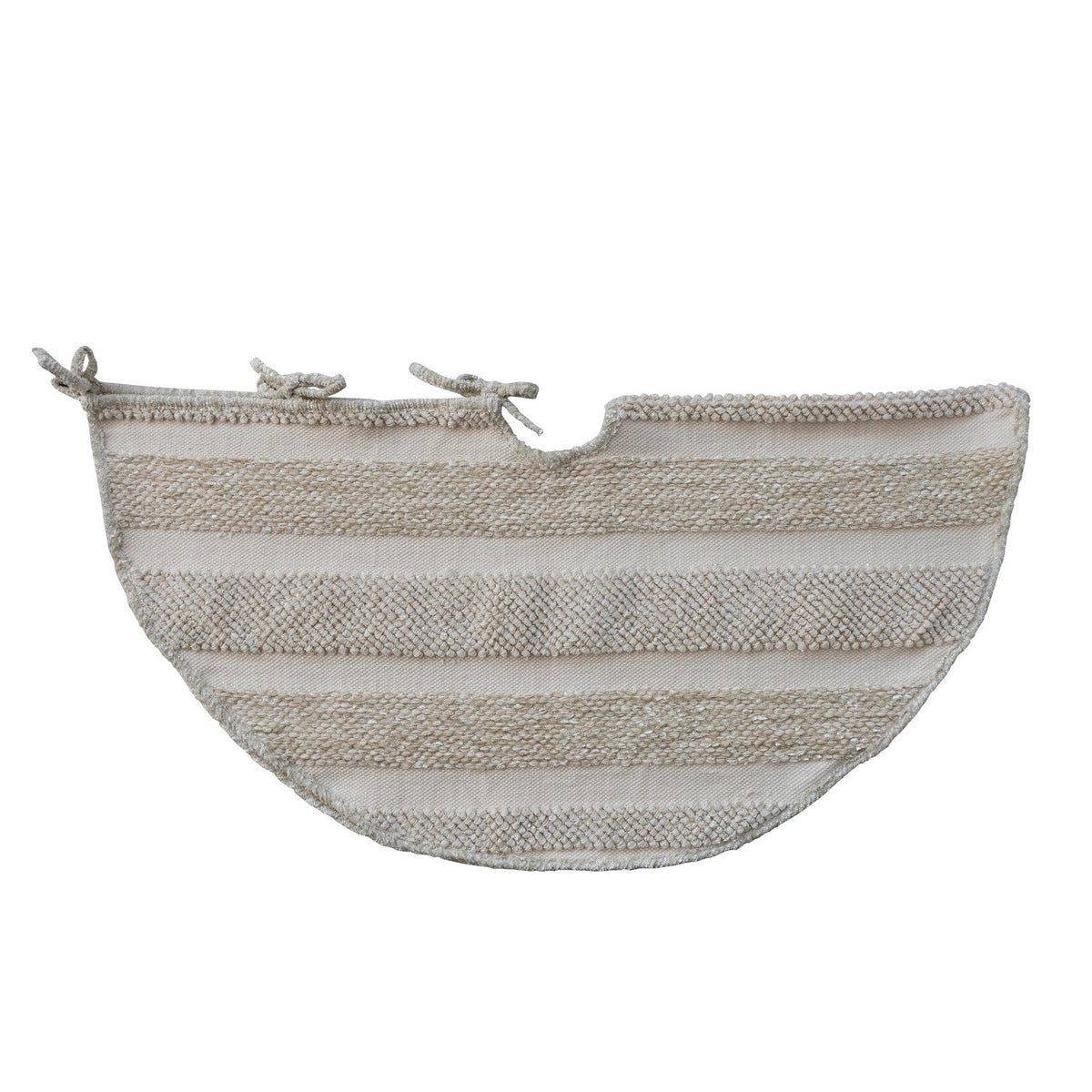 48" Round Woven Cotton & Fabric Blend Striped Tree Skirt with Embroidery & Ties - La Vie Est Belle
