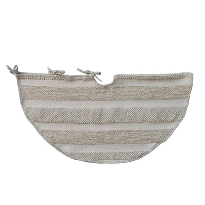 48" Round Woven Cotton & Fabric Blend Striped Tree Skirt with Embroidery & Ties - La Vie Est Belle