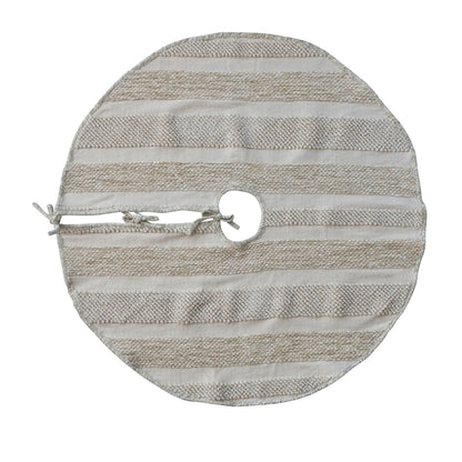 48" Round Woven Cotton & Fabric Blend Striped Tree Skirt with Embroidery & Ties - La Vie Est Belle