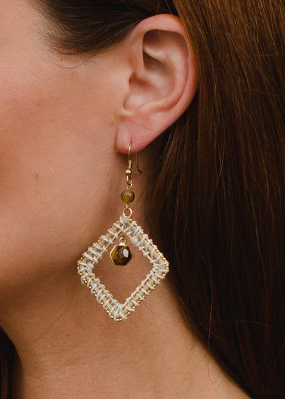 Tan & Gold Diamond Dangle Earrings