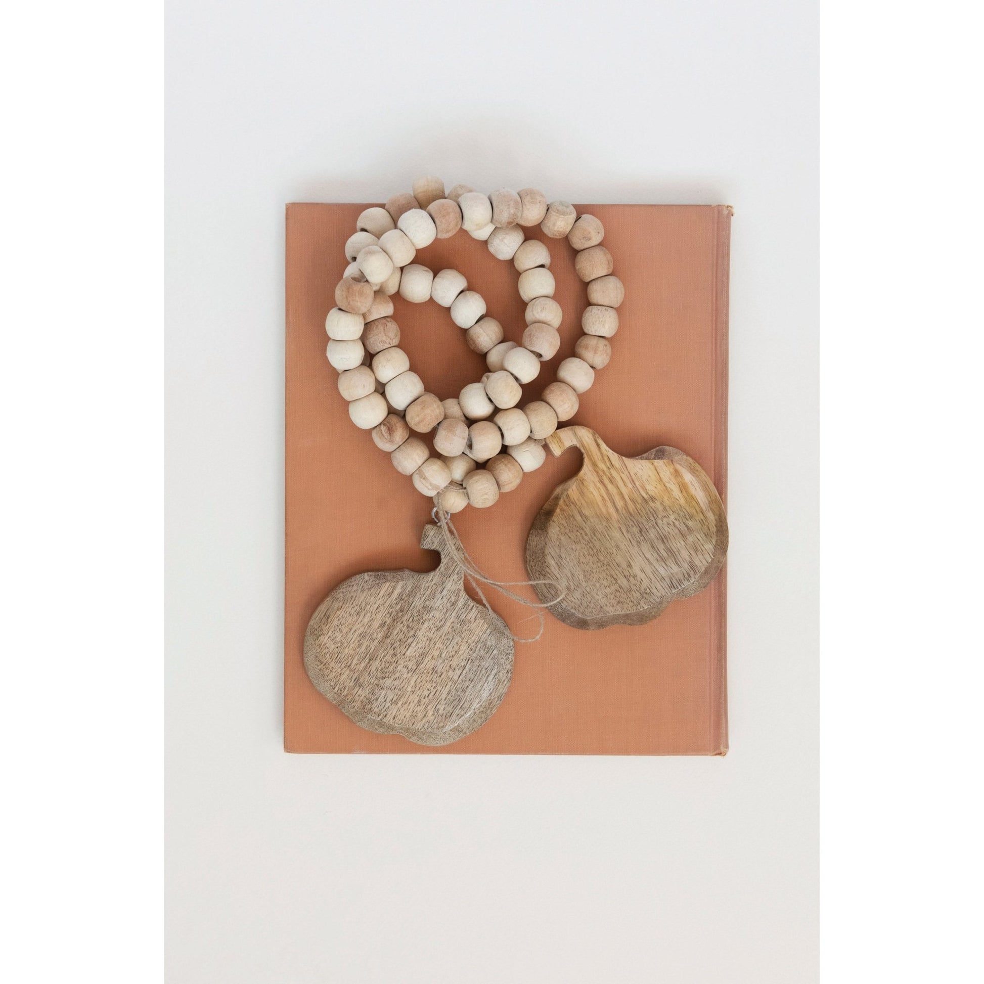50"L Mango Wood Bead Garland with Pumpkins - La Vie Est Belle