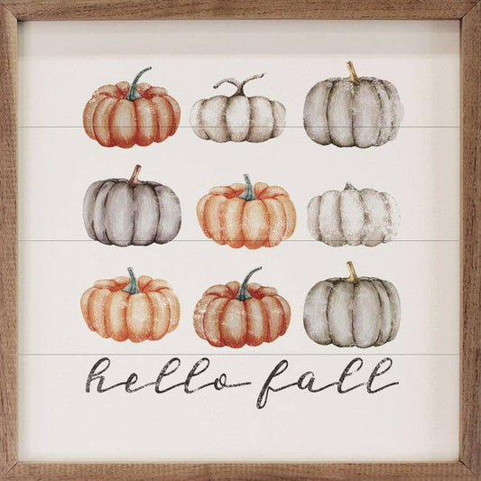 Hello Fall Orange And Gray Pumpkin Wall Art