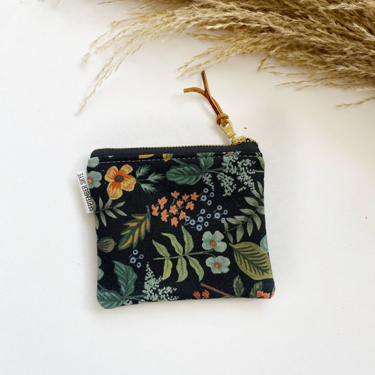 Small Square Pouch in Rifle Paper Black Botanical Floral