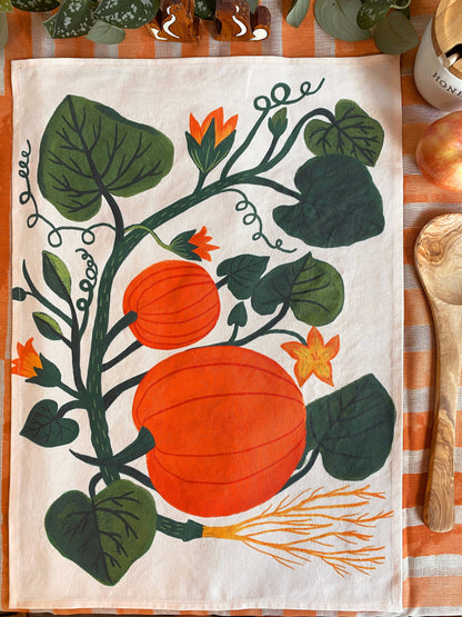 Pumpkin Garden Tea Towel - Soft Peachy Pink Color