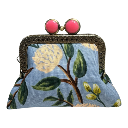 Kiki & Syds Mini Clutch Coin Purse - Peonies Dusty Blue