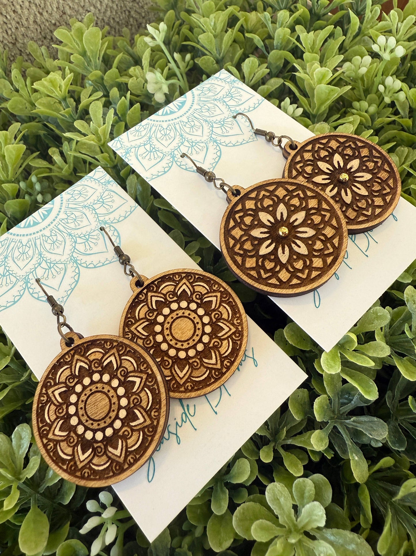 Boho Hand Painted Lightweight Maple Wood Earring