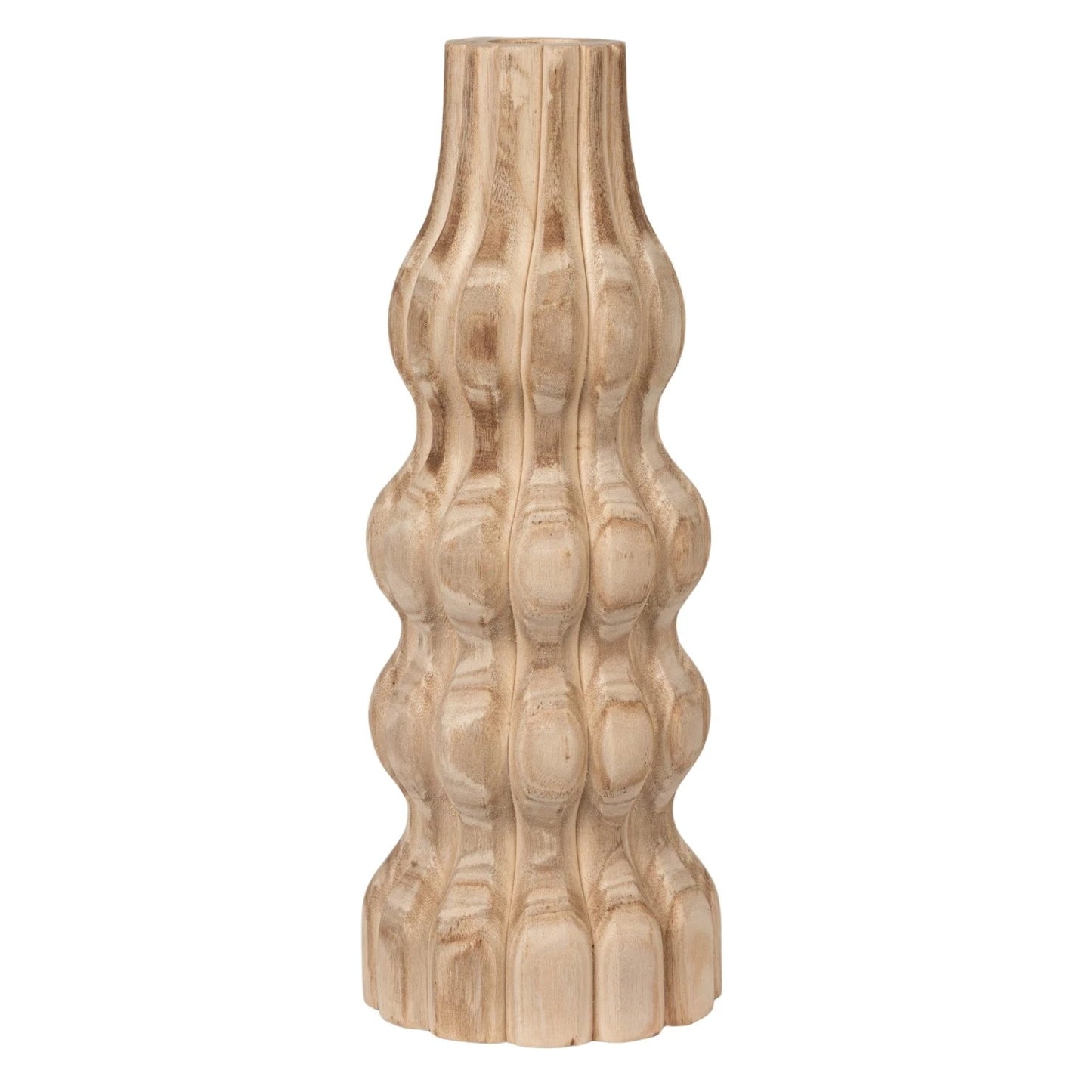6 - 1/4" Round x 17"H Decorative Carved Paulownia Wood Vase, Natural - La Vie Est Belle