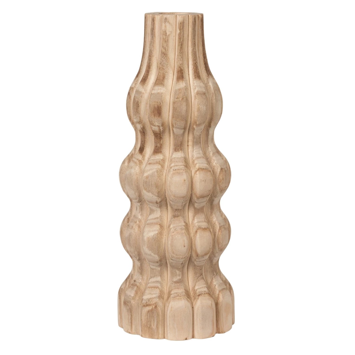 6 - 1/4" Round x 17"H Decorative Carved Paulownia Wood Vase, Natural - La Vie Est Belle