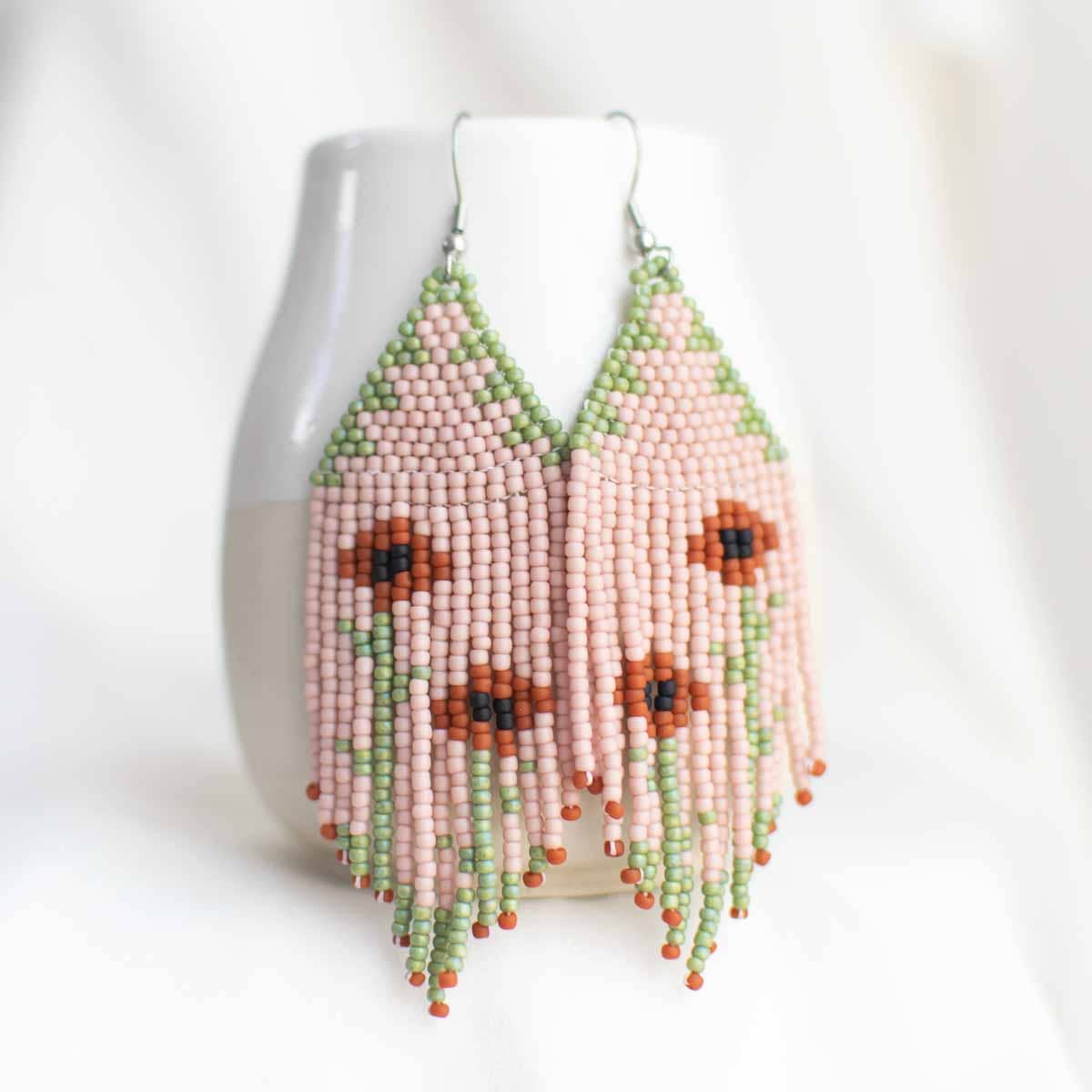 Beaded Fringe Earrings in Amapola