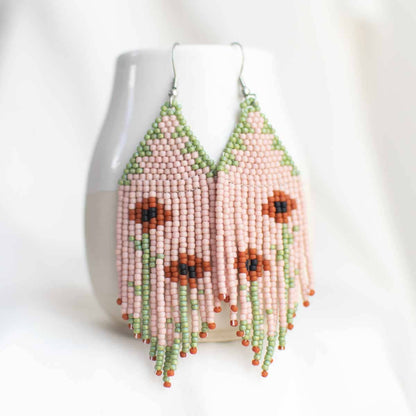 Beaded Fringe Earrings in Amapola