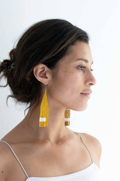 Beaded Fringe Earrings in Mostaza