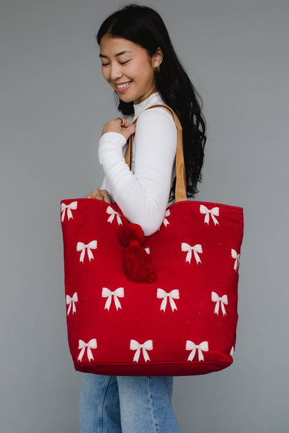 Red & White Bow Tote