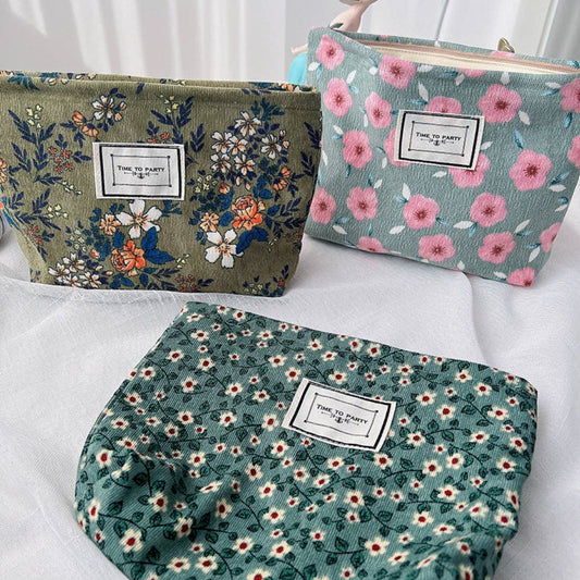 Corduroy Floral Cosmetic & Storage Bags