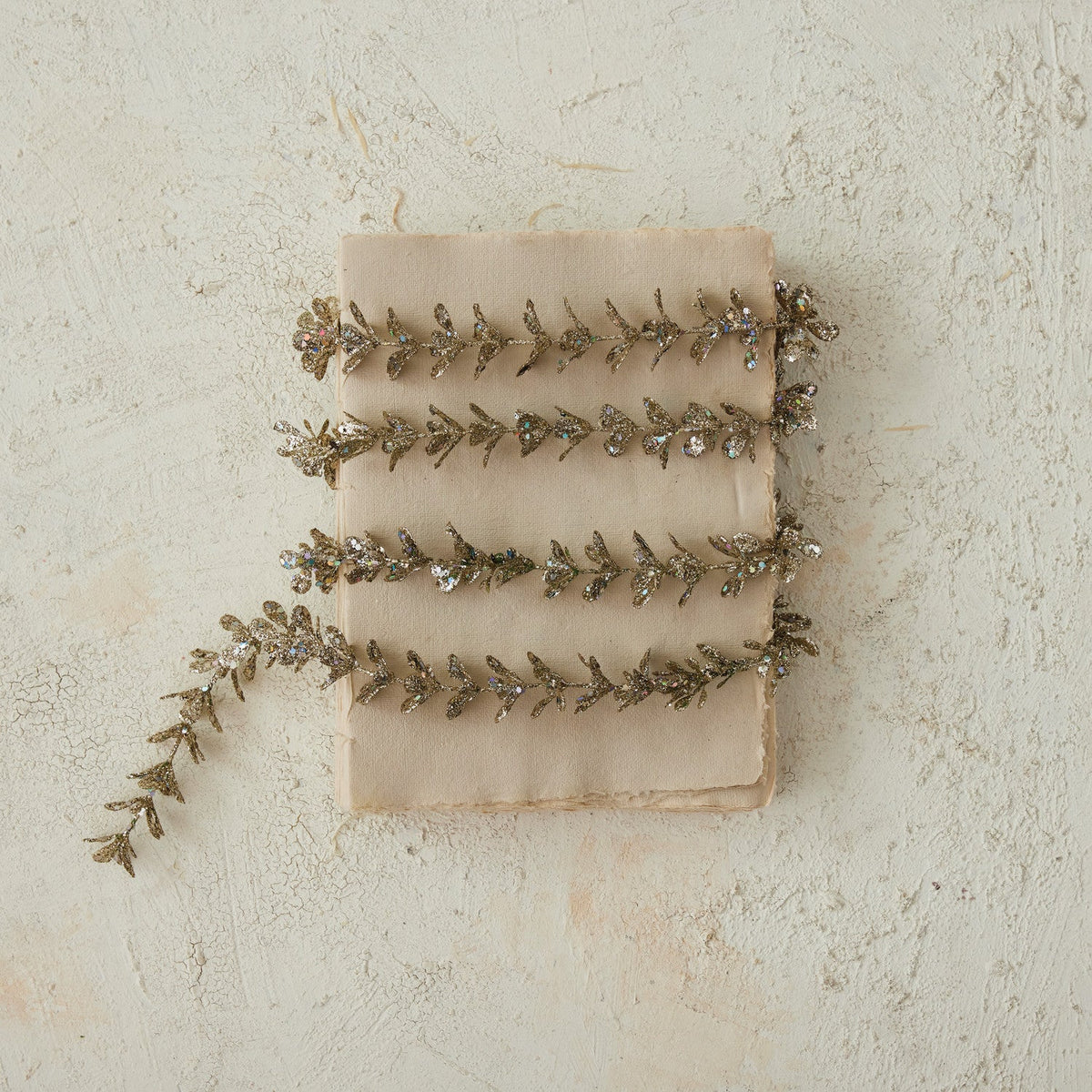 72"L x 1"H Faux Boxwood Garland with Glitter, Champagne Finish - La Vie Est Belle